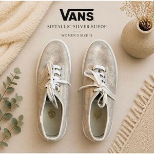 Vans Authentic Metallic Silver Suede Sneakers Women’s Size 11